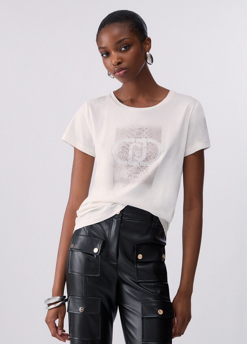 T-shirt with logo colour white/crocodile print | Liu Jo