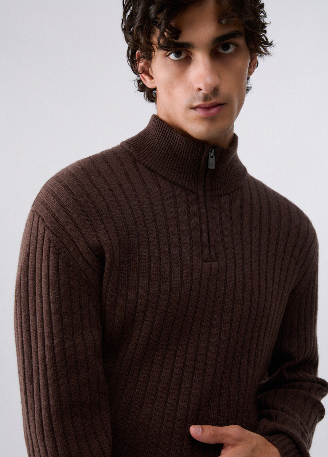 Pull demi-zip en laine et cachemire marron Liu Jo - large image number 4