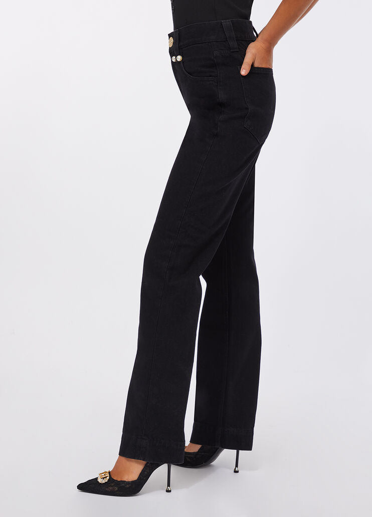 Straight jeans with jewelled beads black denim Liu Jo - large image number 3 Straight jeans with jewelled beads black denim Liu Jo - large image number 3