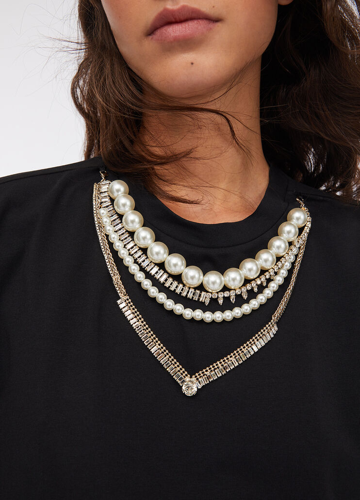 Футболка с жемчужинами и стразами черный Liu Jo - large image number 2