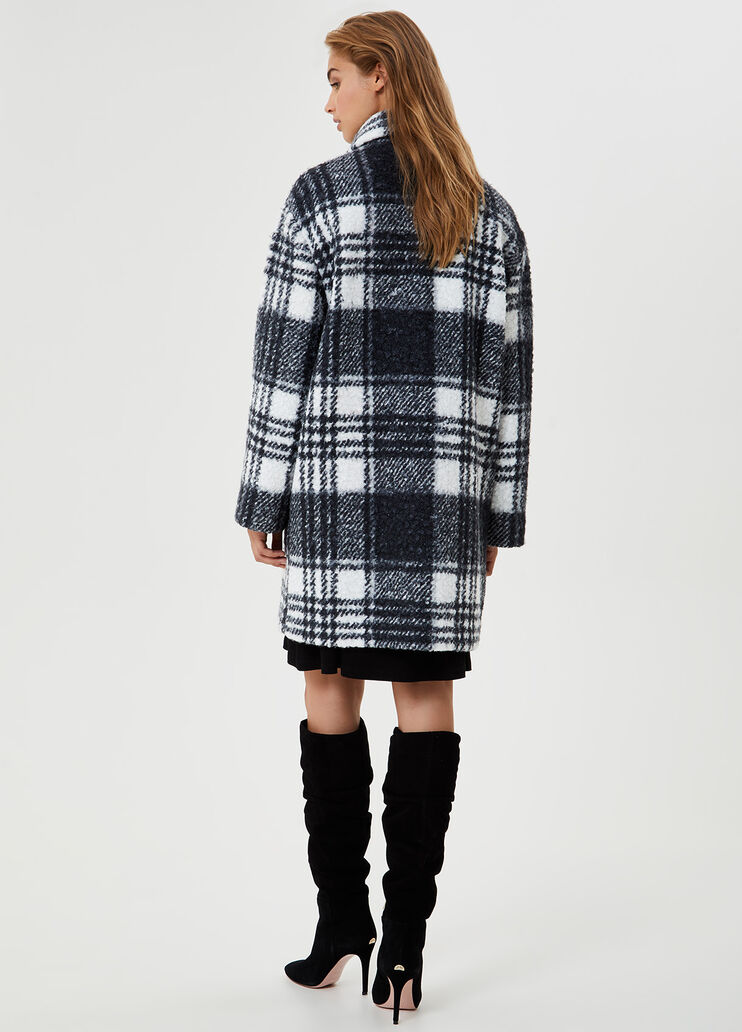 Faux fur winter coat Black and white check Liu Jo - large image number 1 Faux fur winter coat Black and white check Liu Jo - large image number 1