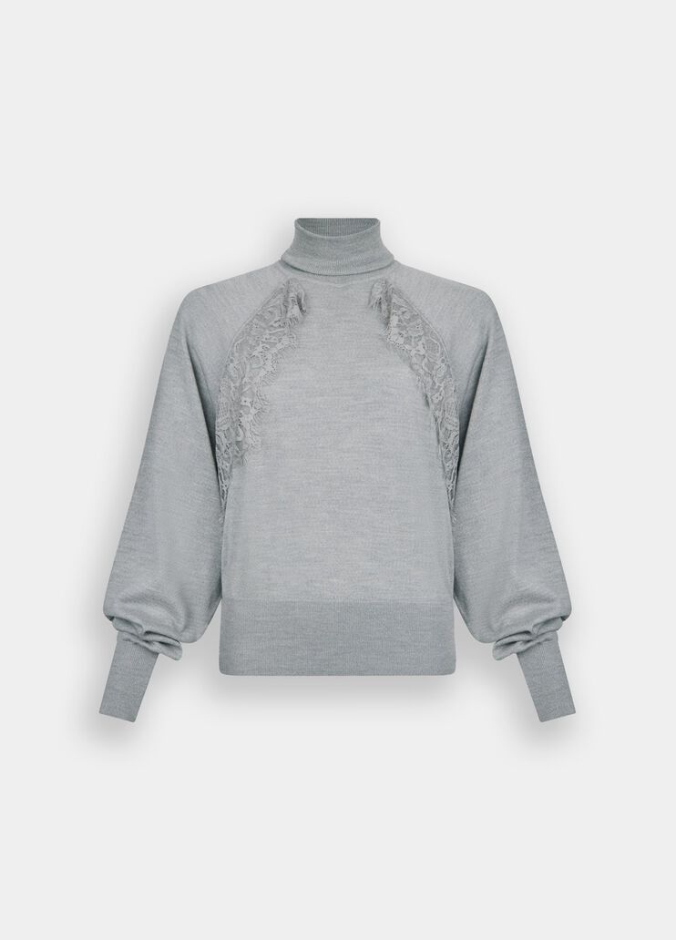 Wool turtleneck with lace grey Liu Jo - large image number 6 Wool turtleneck with lace grey Liu Jo - large image number 6