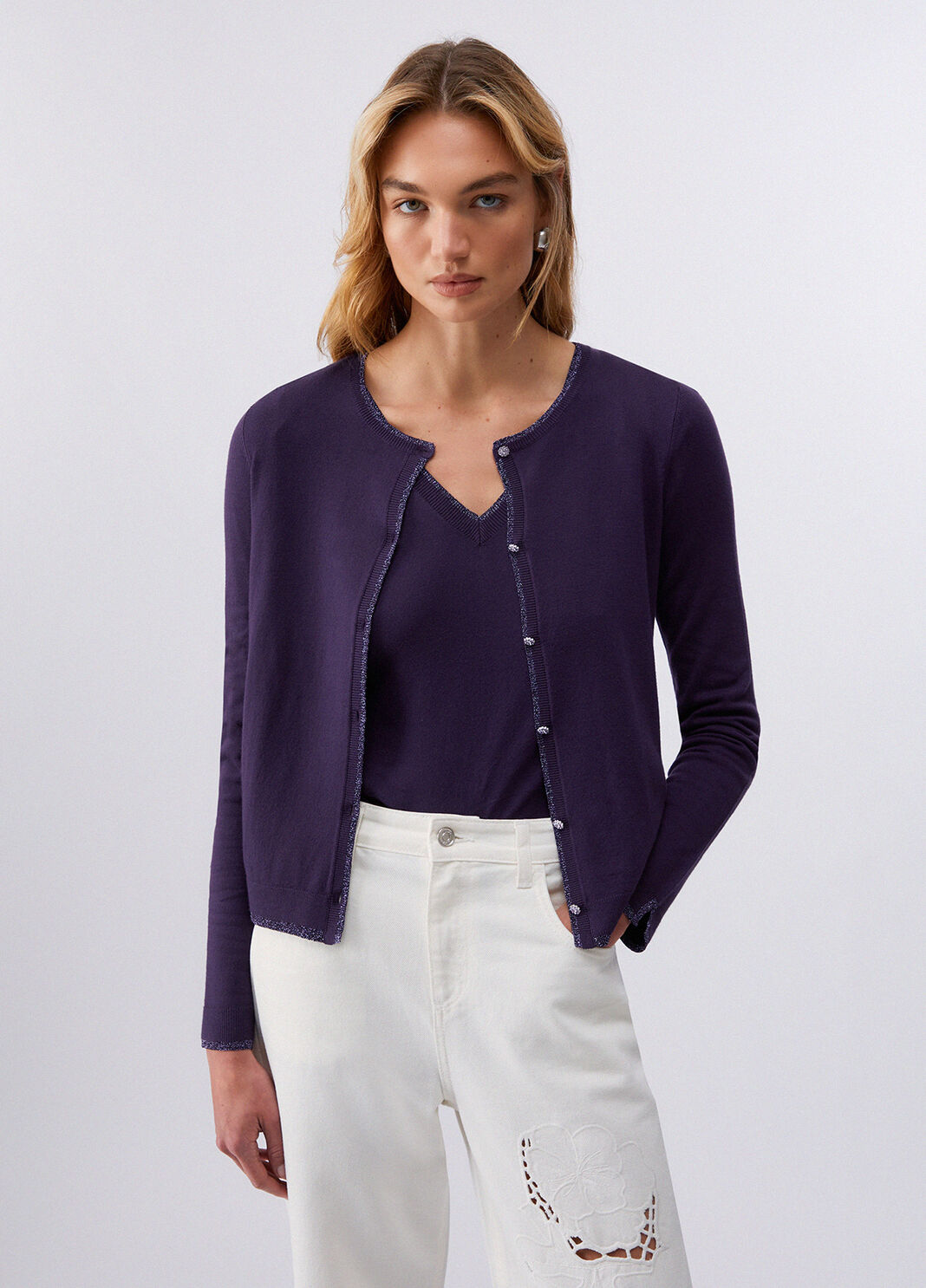 Cardigan with slits Dark purple Liu Jo - large image number 0