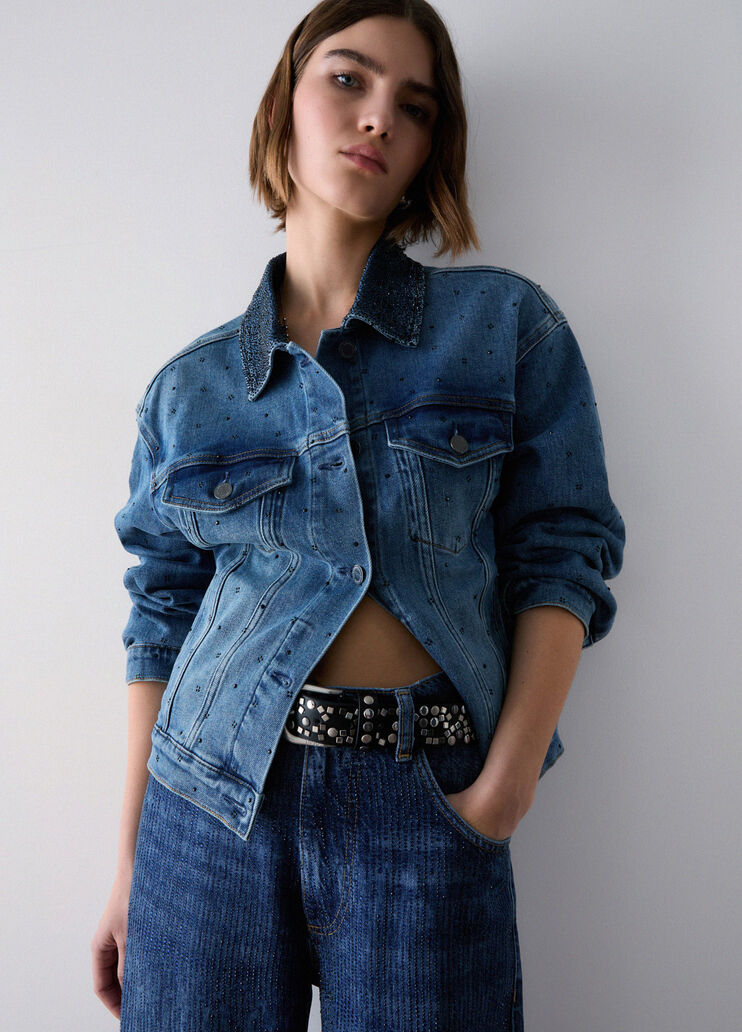 Denim jacket with micro rhinestones light denim Liu Jo - medium