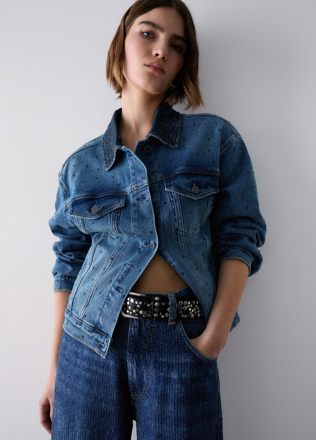 Denim jacket with micro rhinestones light denim Liu Jo - large image number 3