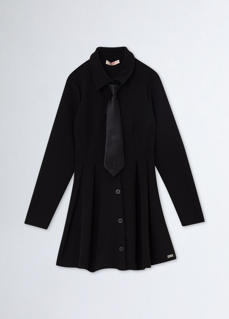 Hemdblusenkleid aus Crêpe mit Krawatte schwarz Liu Jo - medium Hemdblusenkleid aus Crêpe mit Krawatte schwarz Liu Jo - medium