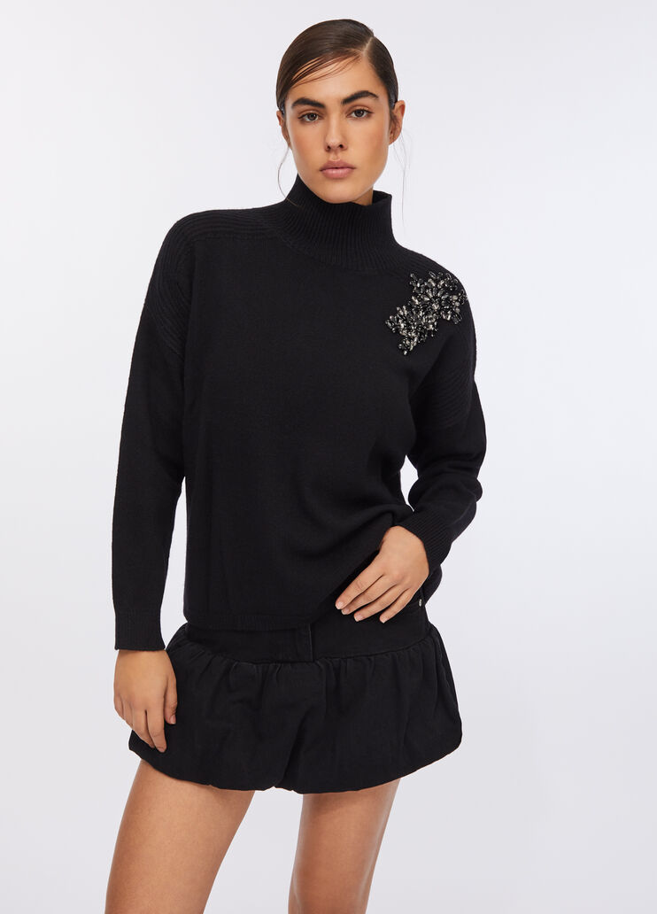 100% wool jumper with bejewelled embroidery black with embroidery Liu Jo - large image number 0