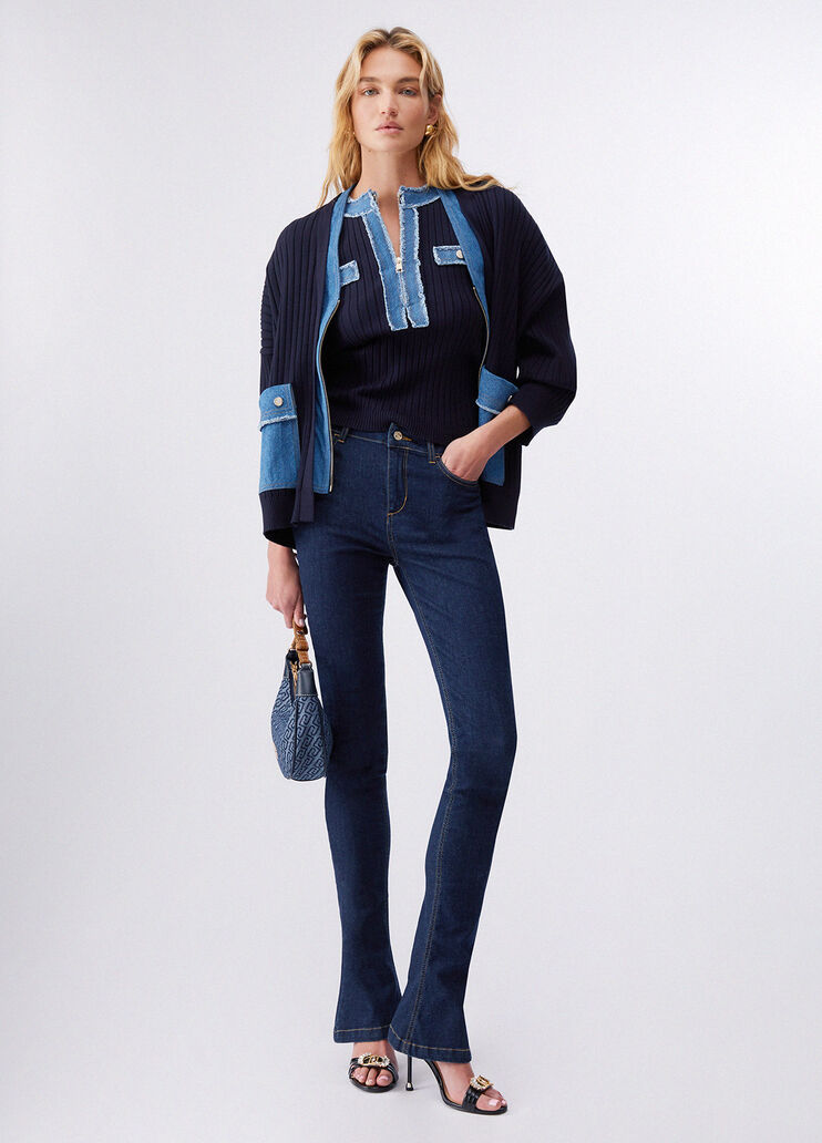 Jumper with denim inserts dark blue Liu Jo - large image number 5
