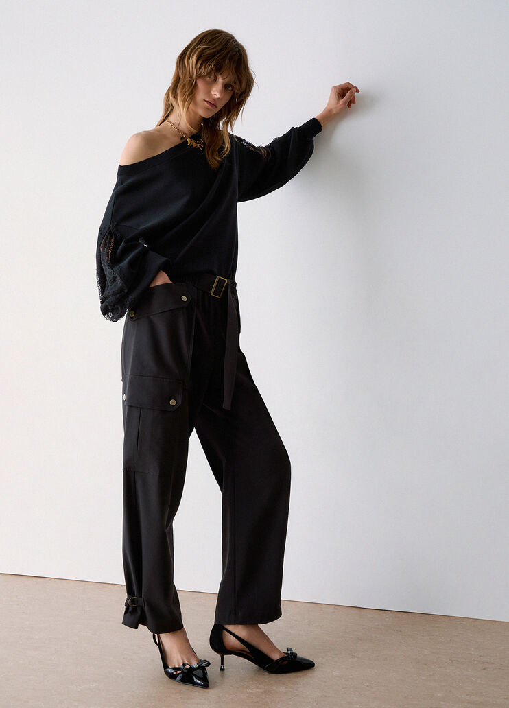 Cargo trousers in flannel black Liu Jo - medium