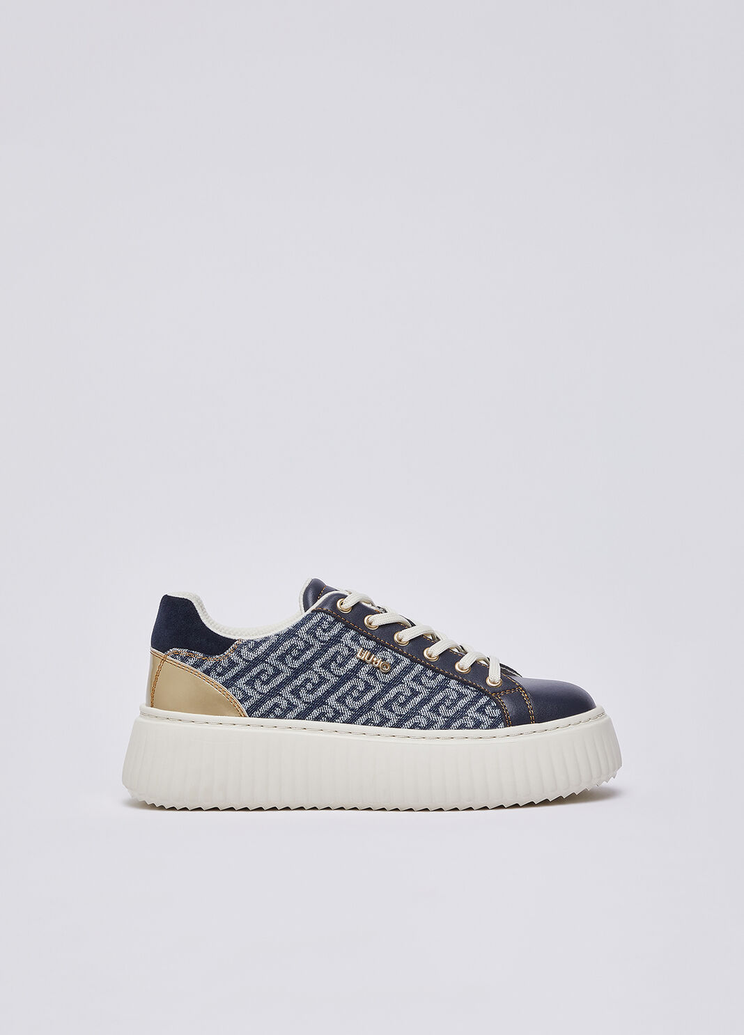 Sneakers &agrave; plateforme en denim monogramme bleu fonc&eacute; Liu Jo - large image number 0
