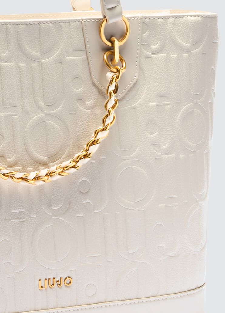 Shopping bag with logo and chain cream Liu Jo - large image number 5 Shopping bag with logo and chain cream Liu Jo - large image number 5