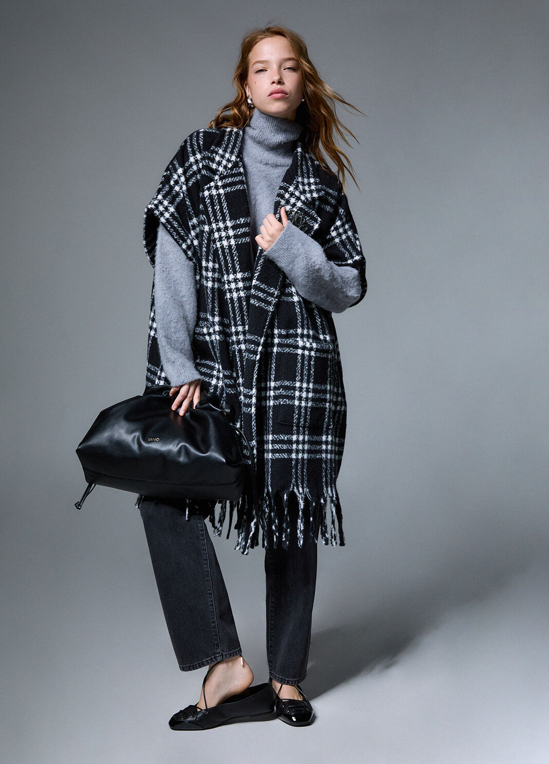 Poncho lang Jacquard schwarz Liu Jo - large image number 2