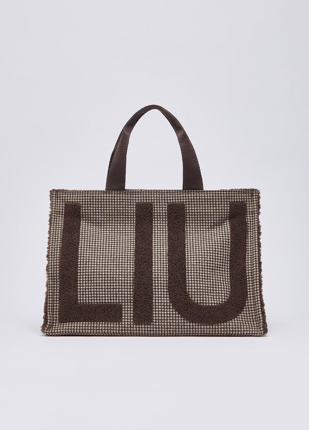 Bolso tote grande de tela a cuadros casta&ntilde;o oscuro Liu Jo - large image number 1