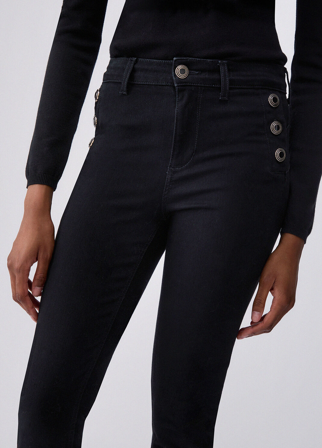Skinny-Jeans mit dekorativen Kn&ouml;pfen Denim-Schwarz Liu Jo - large image number 4