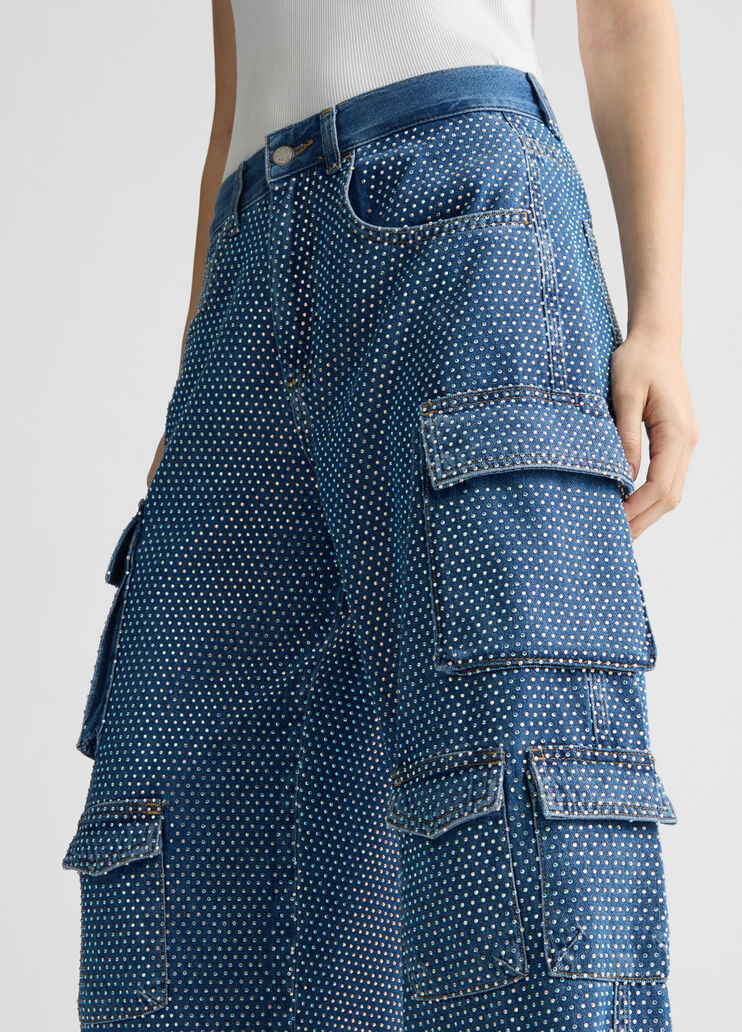 Cargo jeans with rhinestones dark denim Liu Jo - large image number 3 Cargo jeans with rhinestones dark denim Liu Jo - large image number 3