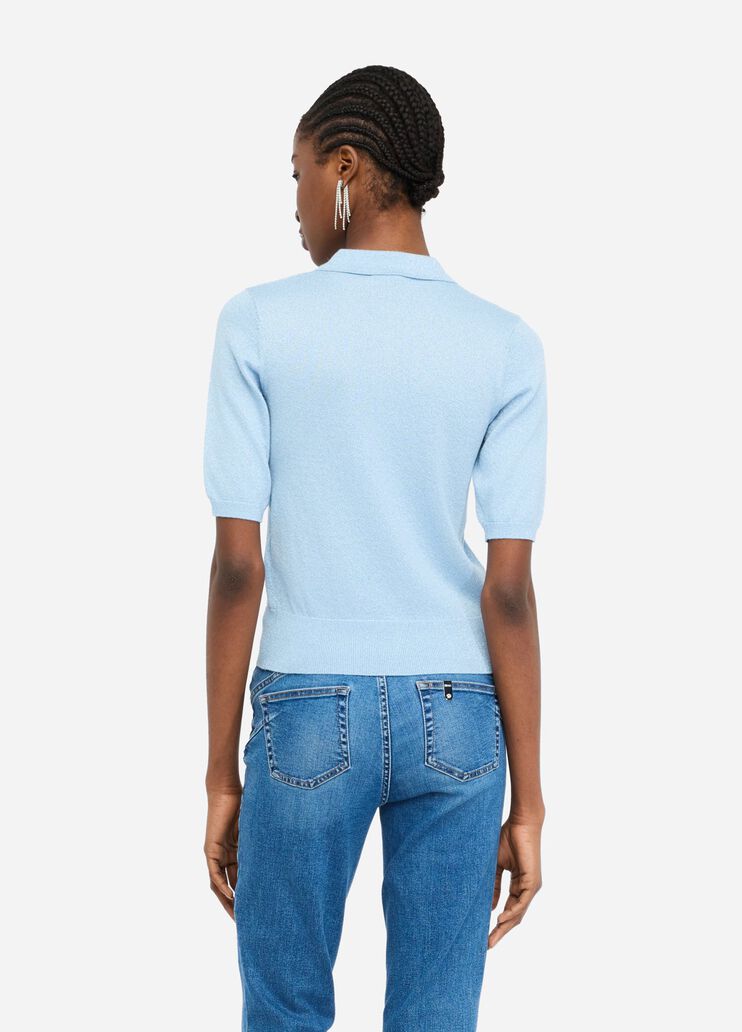 Lurex® knit polo-shirt emerald blue Liu Jo - large image number 1