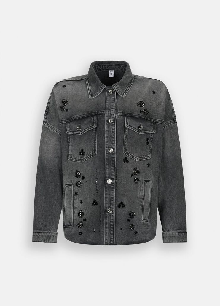 Denim jacket with rhinestones black denim Liu Jo - large image number 6