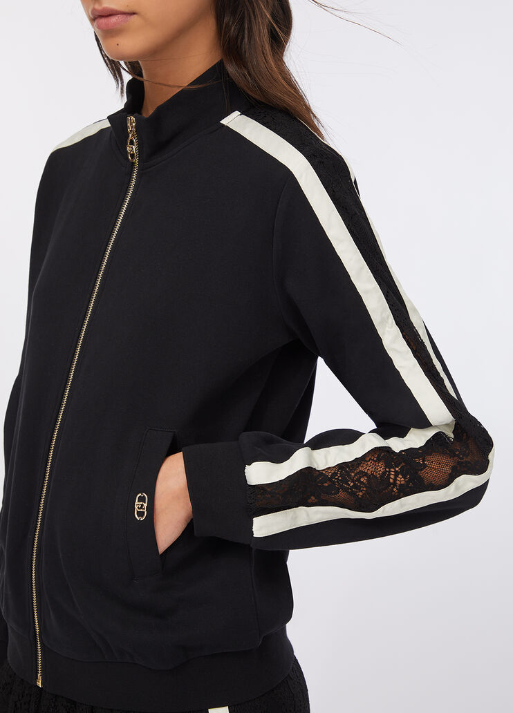 Sweat-shirt en coton avec dentelle noir Liu Jo - large image number 2