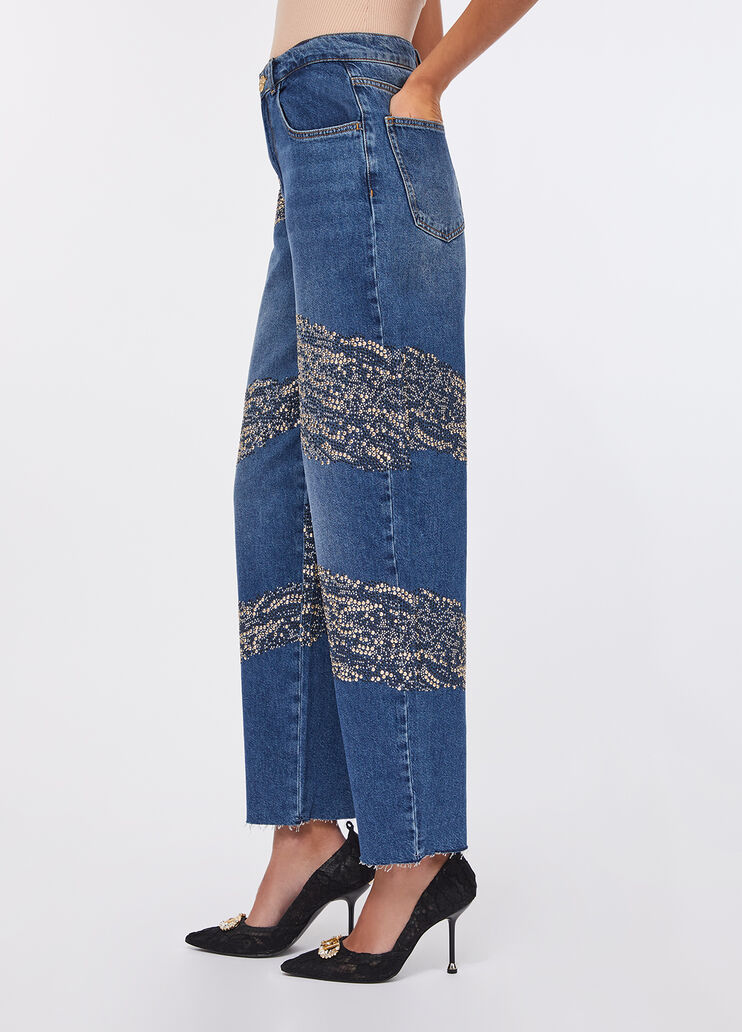 Jeans im Balloon Fit mit Nieten und Strass Denimblau Liu Jo - medium
