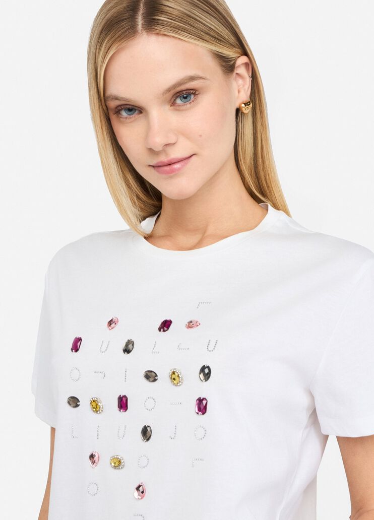 T-shirt with appliqués white/colored gemstones Liu Jo - medium T-shirt with appliqués white/colored gemstones Liu Jo - medium