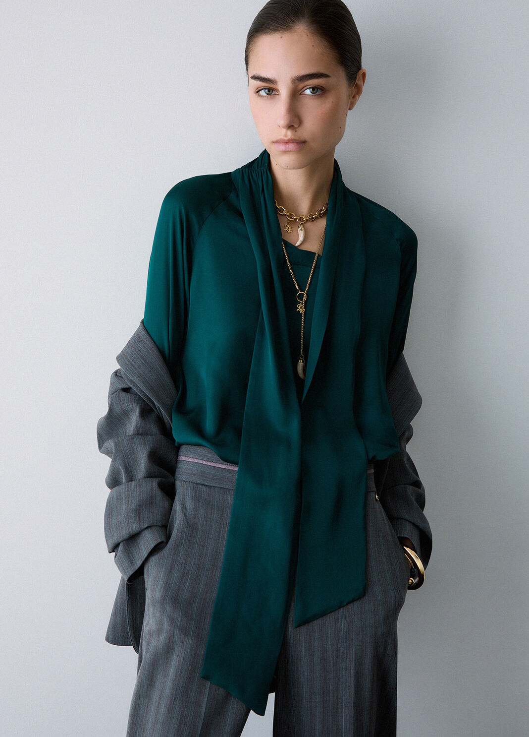 Satin Blouse with Bow dark green Liu Jo - large image number 2