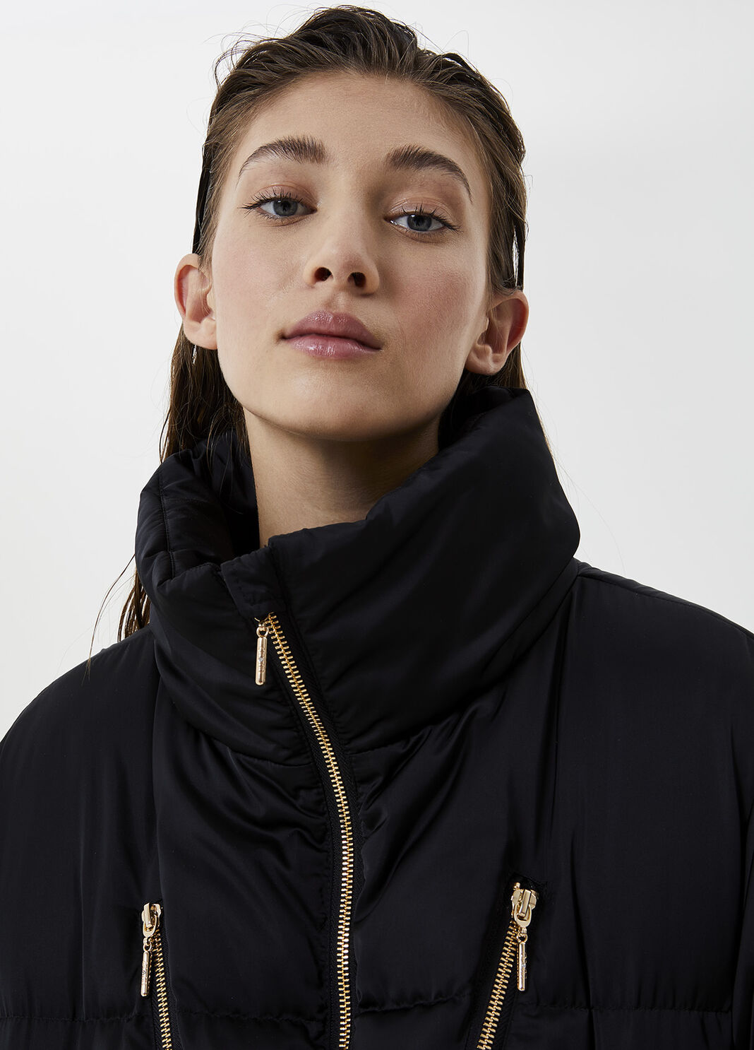Short quilted down jacket with quilted logo Black Liu Jo - large image number 2