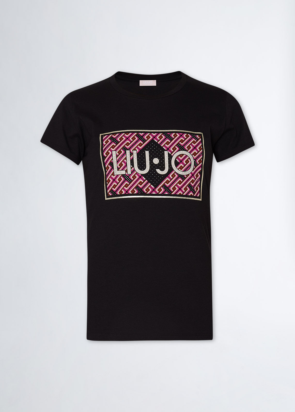 Eco friendly T shirt with logo and gemstones colour black geometric Liu Jo