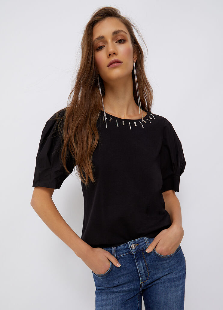 T-Shirt mit Schmuckapplikationen Schwarz Liu Jo - large image number 0 T-Shirt mit Schmuckapplikationen Schwarz Liu Jo - large image number 0