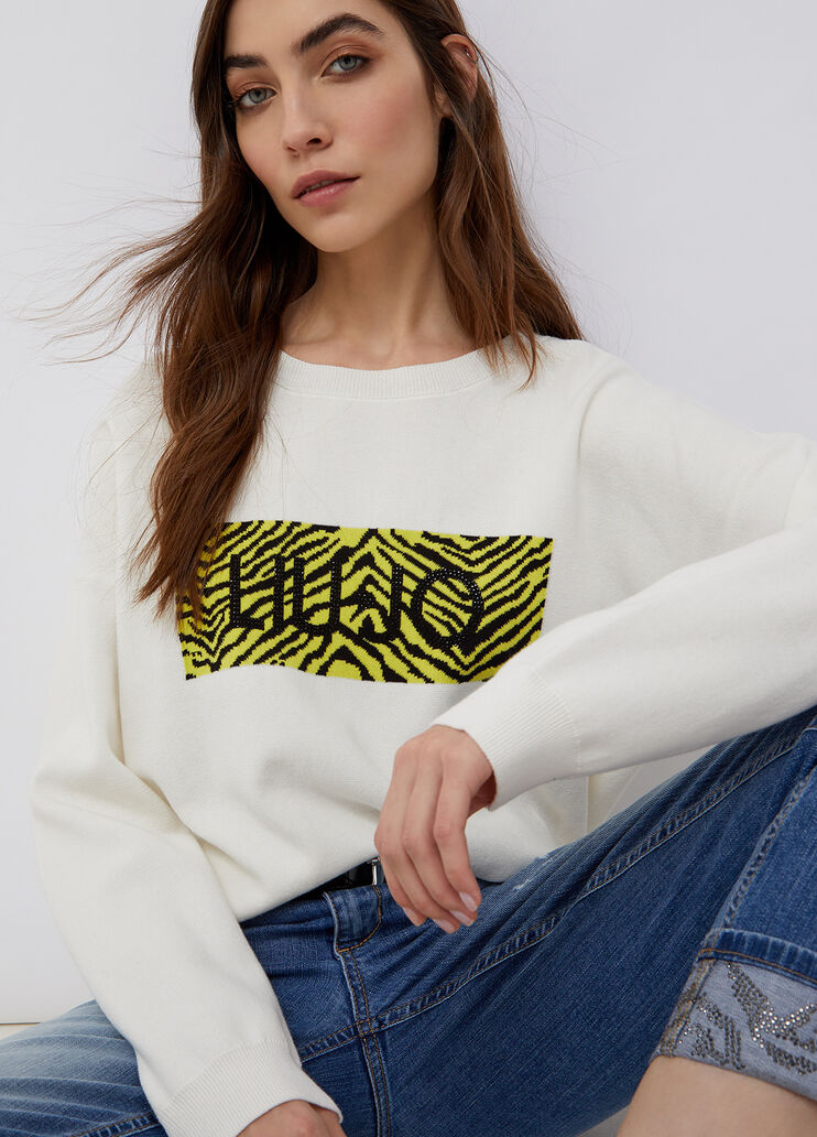 Felpa con logo bianco lana Liu Jo - large image number 2