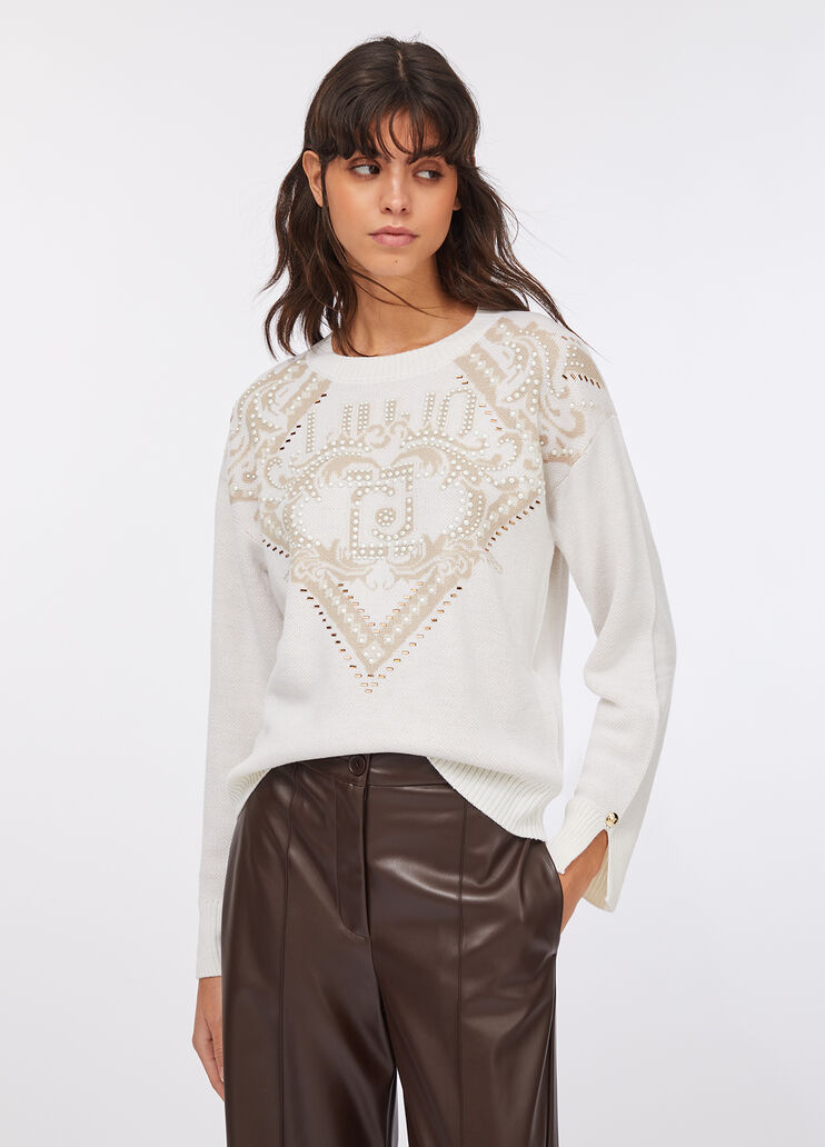 Pull jacquard en laine blanc Liu Jo - medium