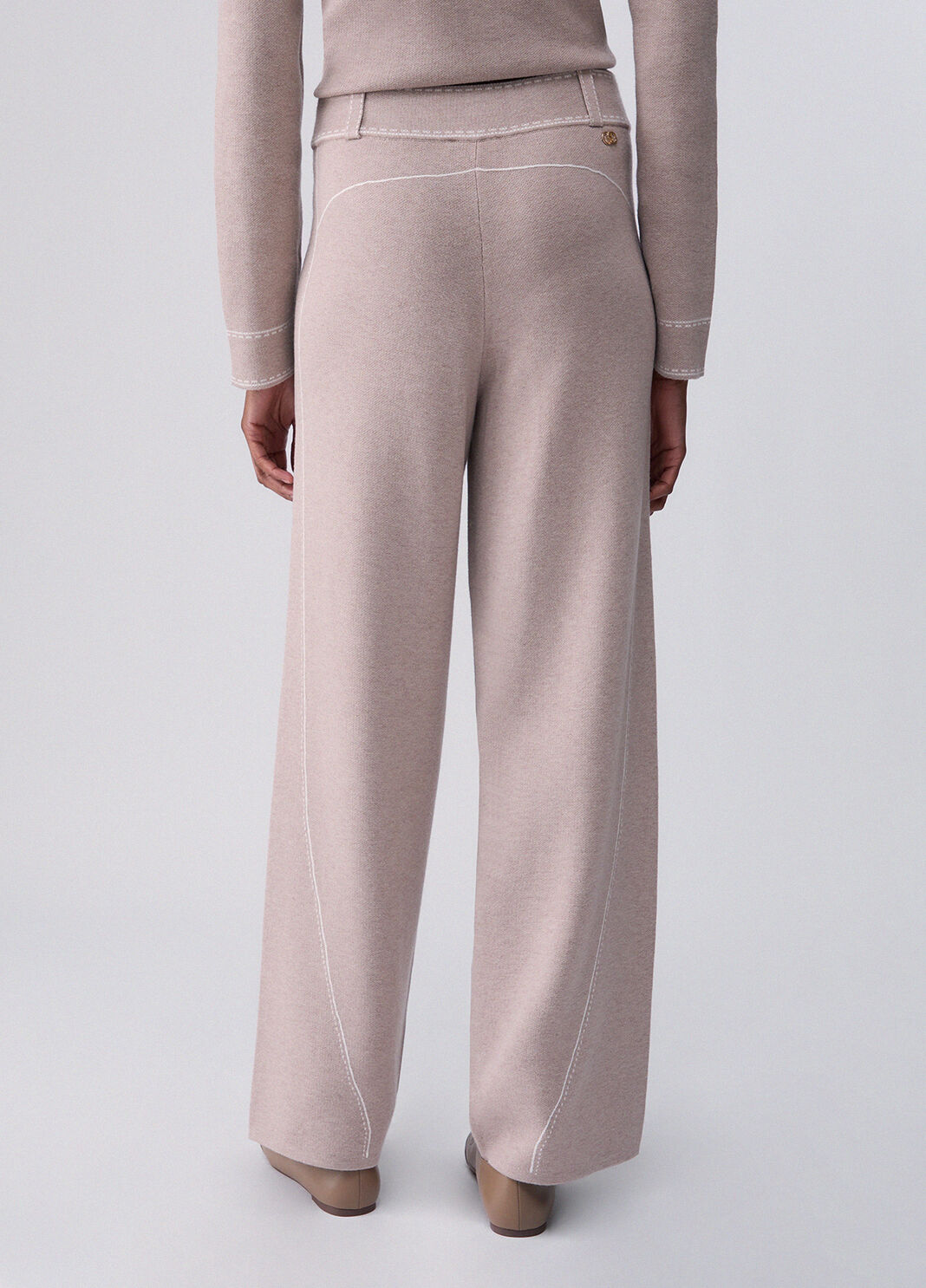 Pantalon avec surpiq&ucirc;res contrast&eacute;es beige Liu Jo - large image number 1