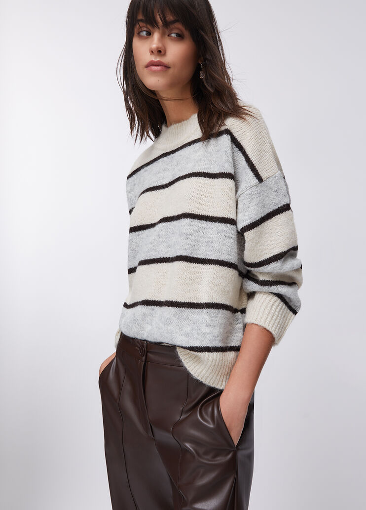 Streifenpullover aus Wolle und Alpaka Grau und Beige Liu Jo - medium