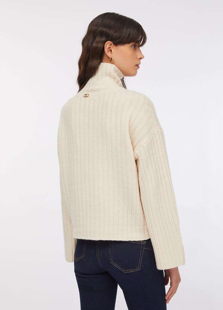 Wool polo-neck with bejewelled buttons light beige Liu Jo - large image number 1