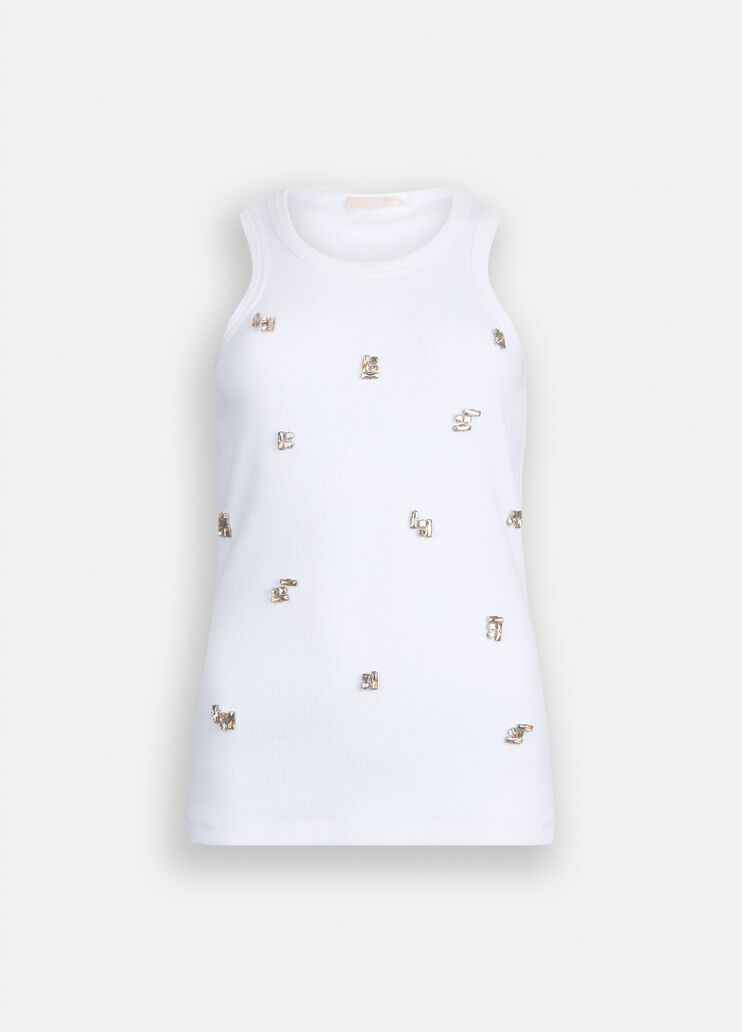 Top with bejewelled appliqués white Liu Jo - large image number 6