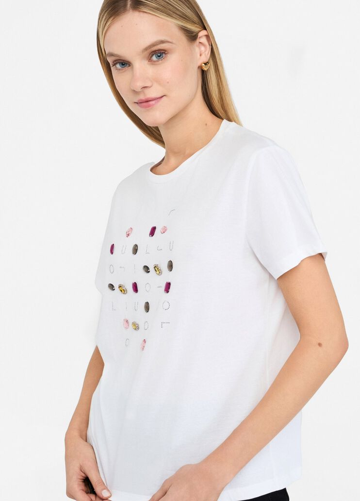 T-Shirt mit Applikationen Weiß/farbige Steine Liu Jo - large image number 3 T-Shirt mit Applikationen Weiß/farbige Steine Liu Jo - large image number 3