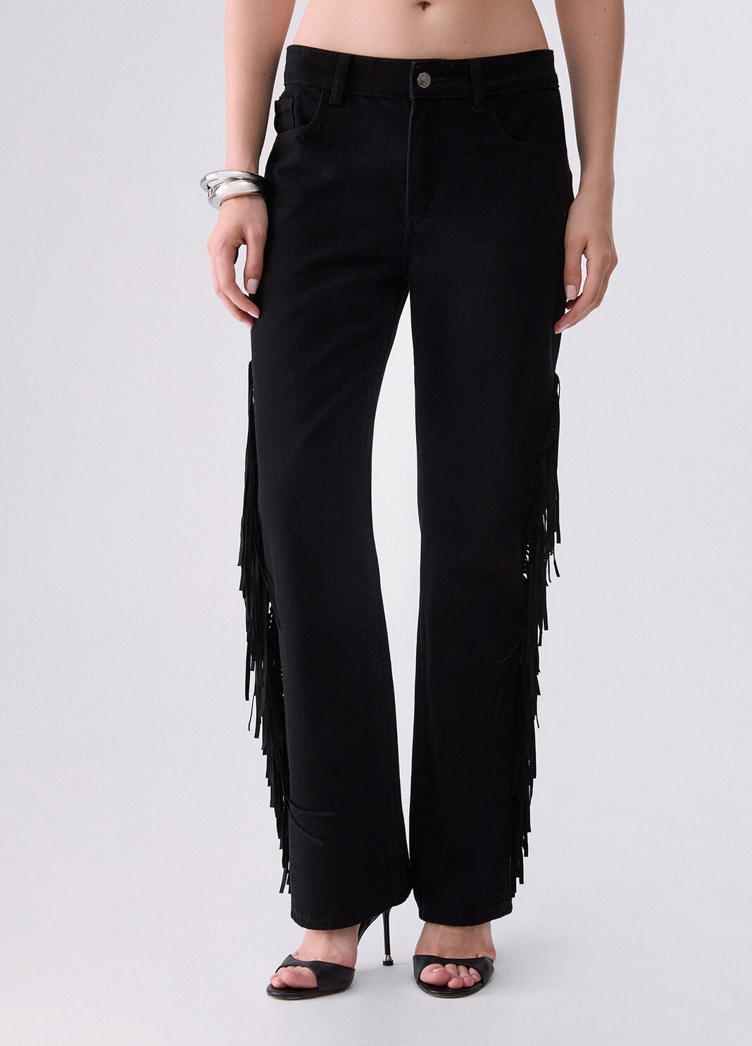Jean droit avec franges denim noir Liu Jo - large image number 0