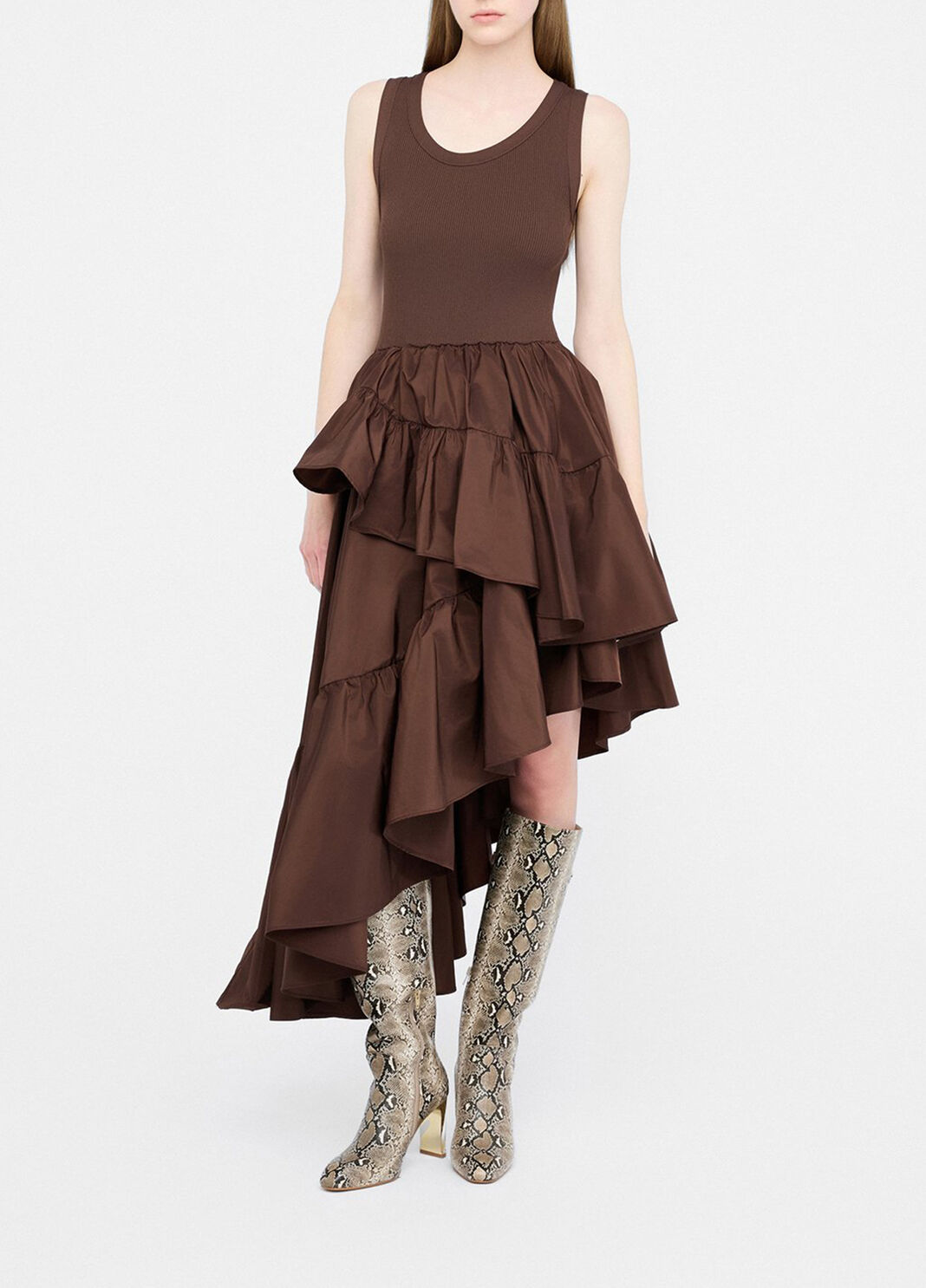 Asymmetrisches Kleid mit Volant Dunkelbraun Liu Jo - large image number 0