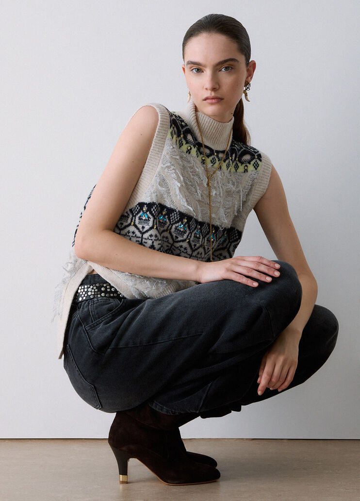 Weste Jacquard mit Schmuckstickereien Wei&szlig; Liu Jo - medium