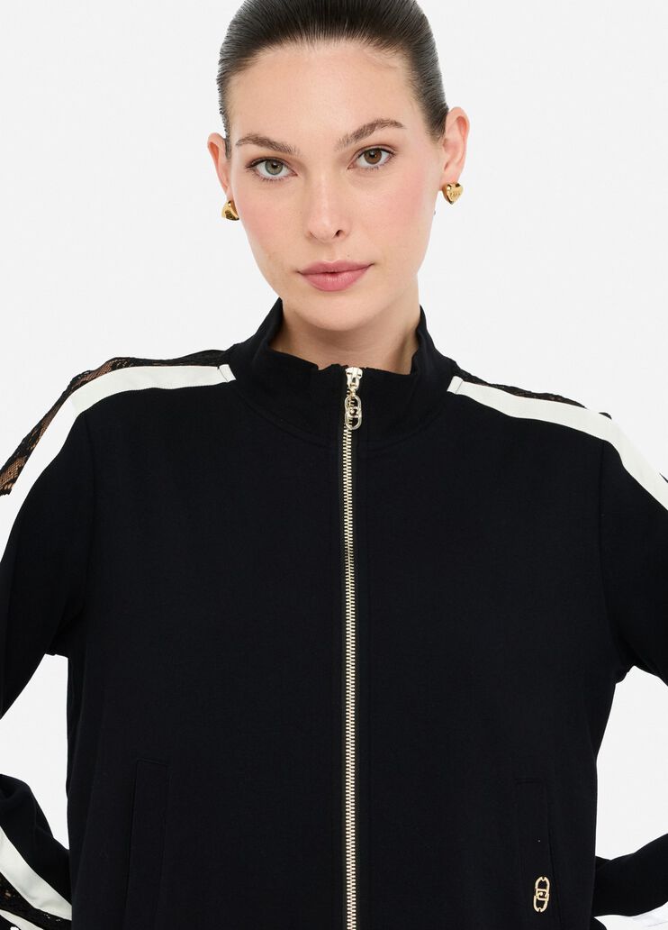 Felpa in cotone con pizzo nero Liu Jo - large image number 2 Felpa in cotone con pizzo nero Liu Jo - large image number 2