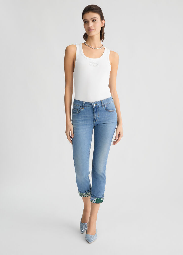 Cropped skinny jeans with bandanna turn-ups light denim Liu Jo - medium Cropped skinny jeans with bandanna turn-ups light denim Liu Jo - medium