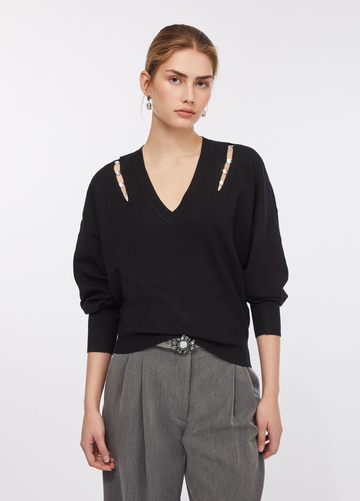 Pullover mit eingefassten Schmucksteinen Schwarz Liu Jo - large image number 0