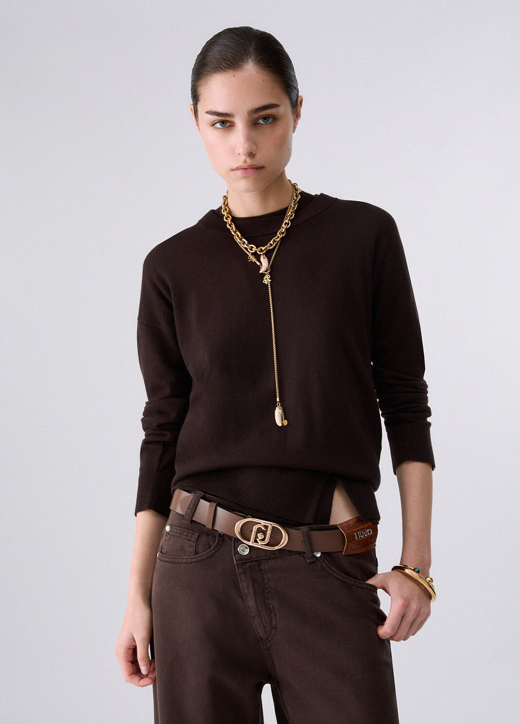 Wool Blend Sweater dark brown Liu Jo - large image number 0