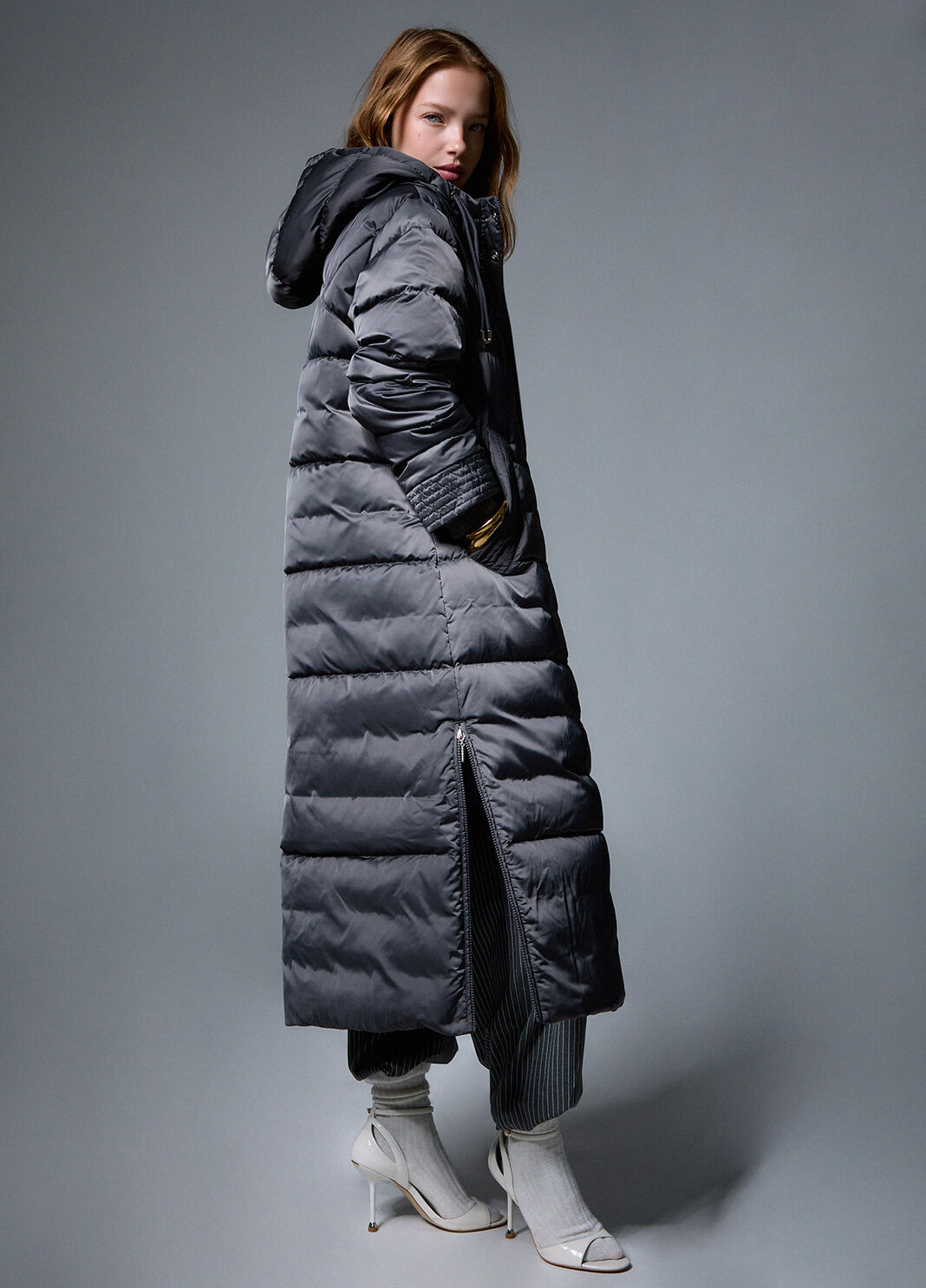 Long quilted down jacket with hood grey Liu Jo - large image number 2