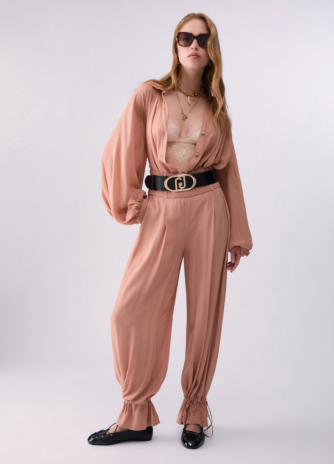 Wide-leg trousers with drawstring nude Liu Jo - large image number 5