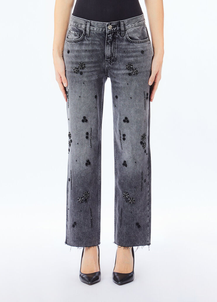 Jeans straight con strass denim nero Liu Jo - medium