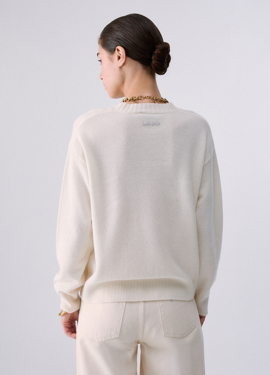 Maille jacquard en laine avec charm blanc Liu Jo - large image number 1