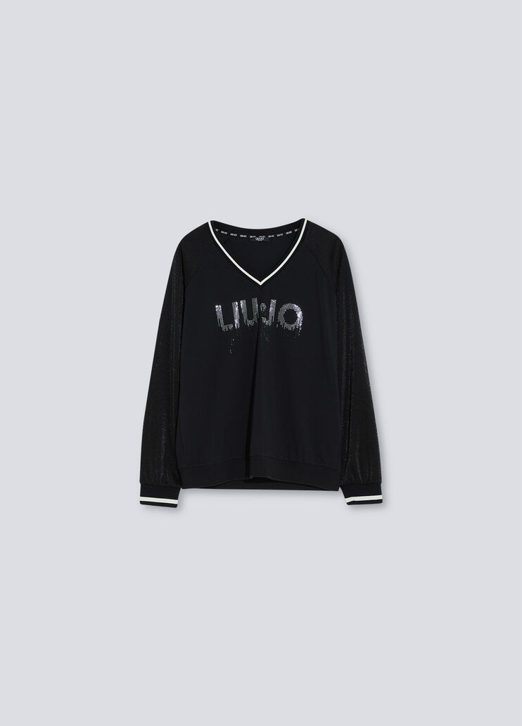 College sweatshirt with logo and gemstones black Liu Jo - large image number 4