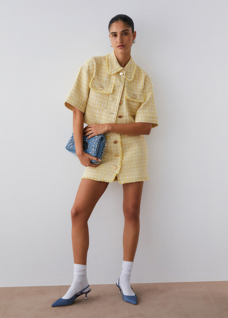 Giacca cropped in boucl&eacute; giallo Liu Jo - medium