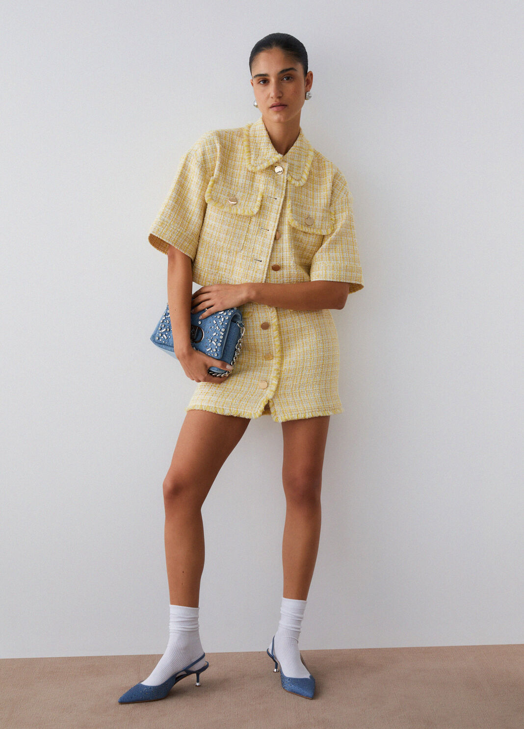 Giacca cropped in boucl&eacute; giallo Liu Jo - large image number 2