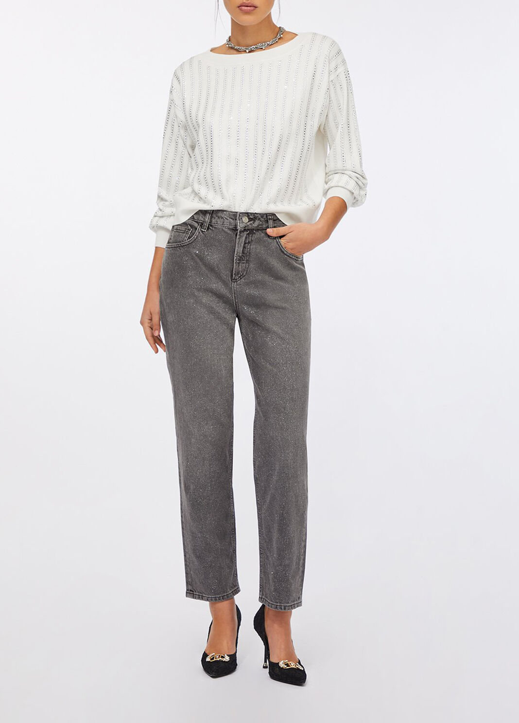 Straight-leg jeans high-waisted grey pinstripe Liu Jo - large image number 3